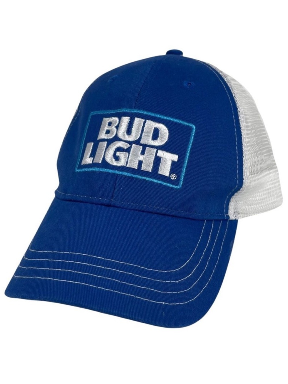 Bud Light Trucker Hat Snapback Mesh Embroidered Logo Blue White Classic Like New